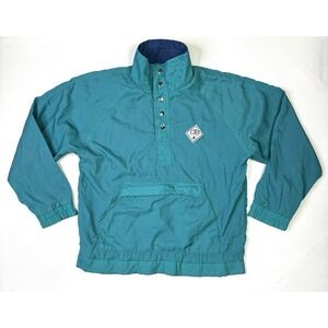 Vintage Drummer Boy Windbreaker Men's Medium Button Pullover Jacket Aqua Blue
